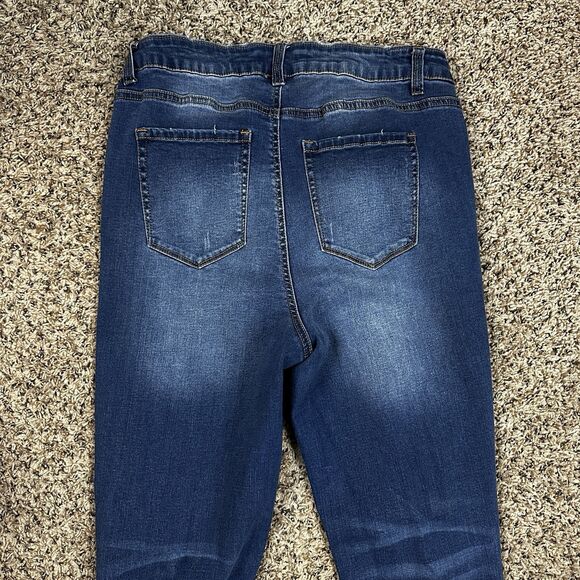 Wax Jean Women's Plus Sz 14 Denim Blue Distressed Dark High Rise Skinny Jeans - Picture 7 of 15